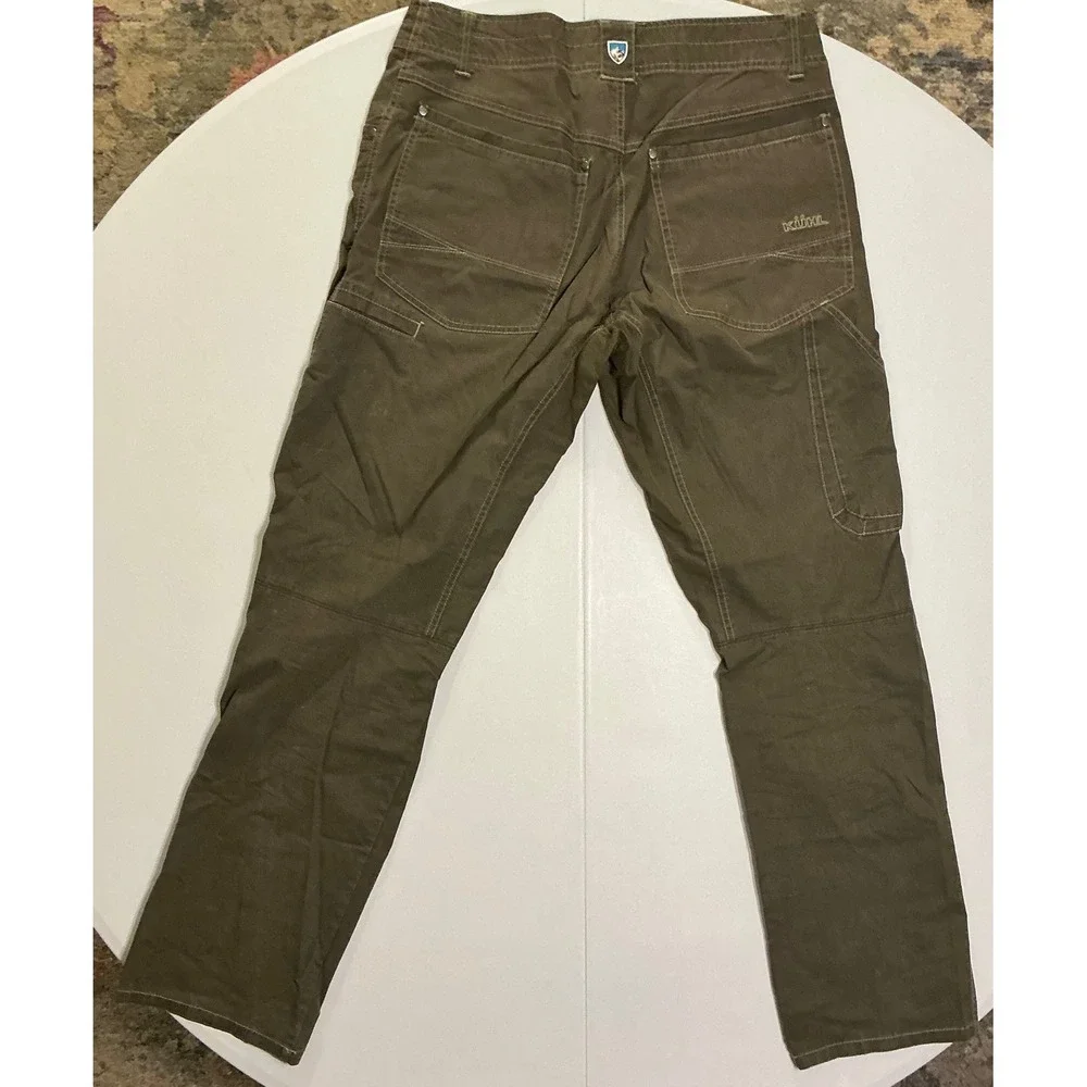 Kuhl Rydr Mens 32x32 Dark Khaki Brown Cotton Blend Hiking Workwear Pants - Picture 2 of 9